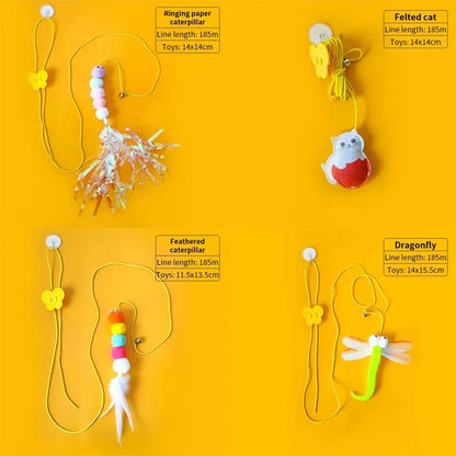 Feathered Caterpillar Cat Toy with Retractable Rope and Sound Features