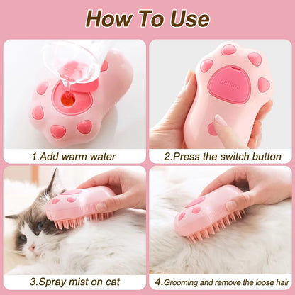3-in-1 Electric Pet Grooming Brush with Steam, Spray, and Massage Features for Cats and Dogs