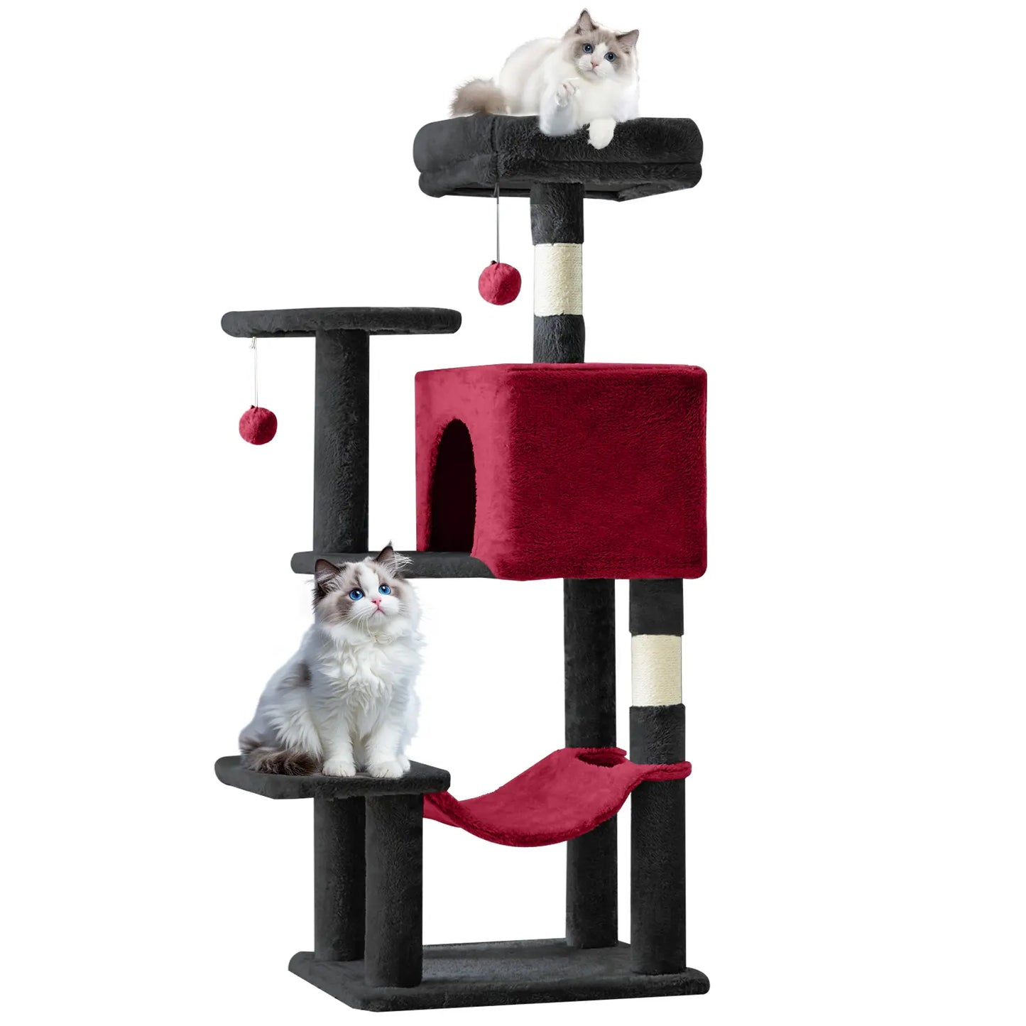 Pettrove Multi-Tier Indoor Cat Tree with Sisal Scratching Post, Condo, Climbing Ladder, and Plush Toy