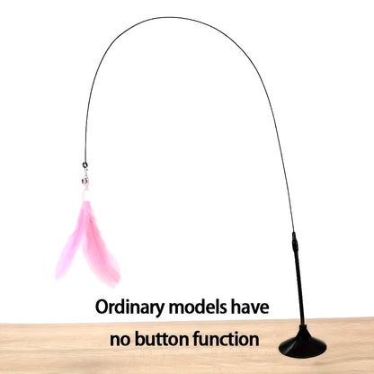 Interactive Cat Teaser Toy with Bell & Feather Wand - Long Suction Cup Pole for Engaging Playtime Experiences