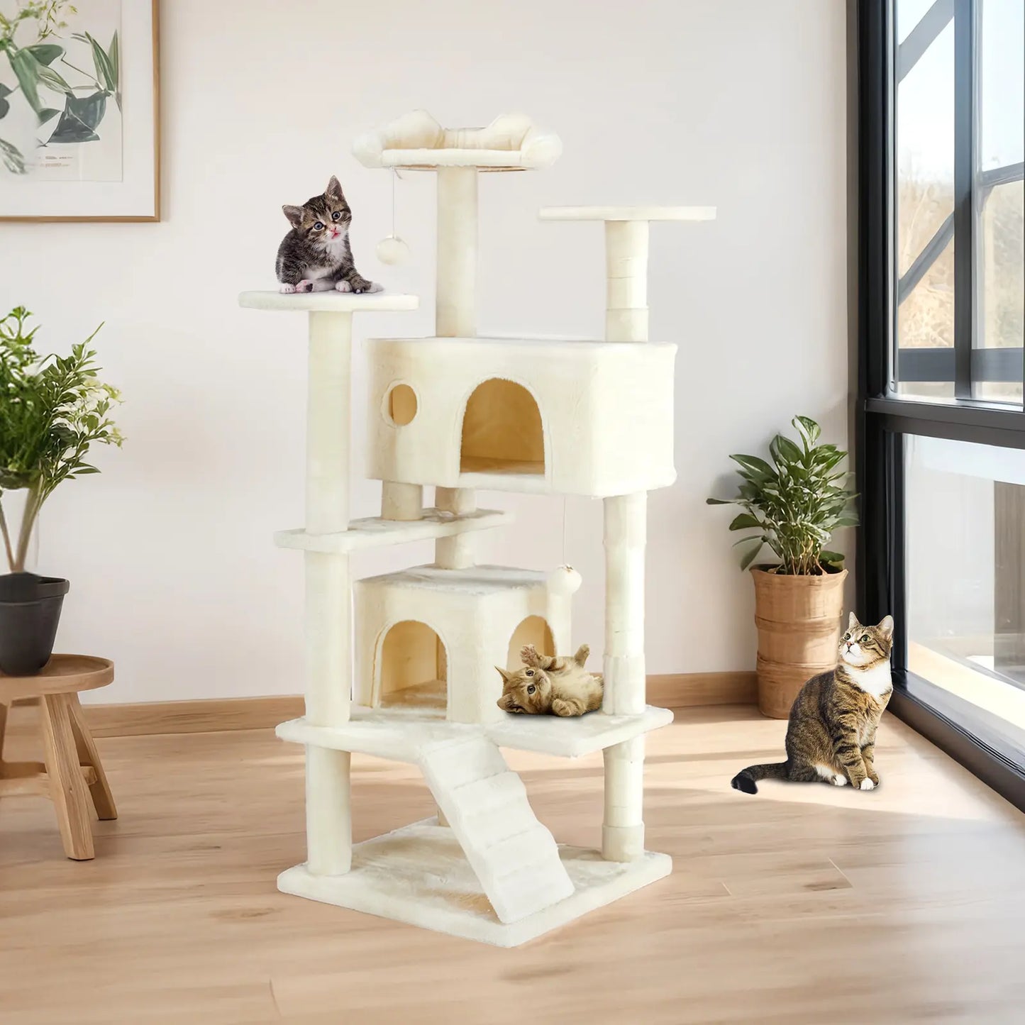 Pettrove Multi-Tier Indoor Cat Tree with Sisal Scratching Post, Condo, Climbing Ladder, and Plush Toy