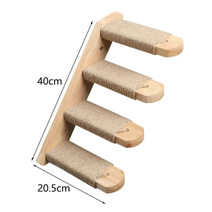 Multi-Level Cat Wall Climbing Shelf and Scratching Post with Enclosed Hiding House
