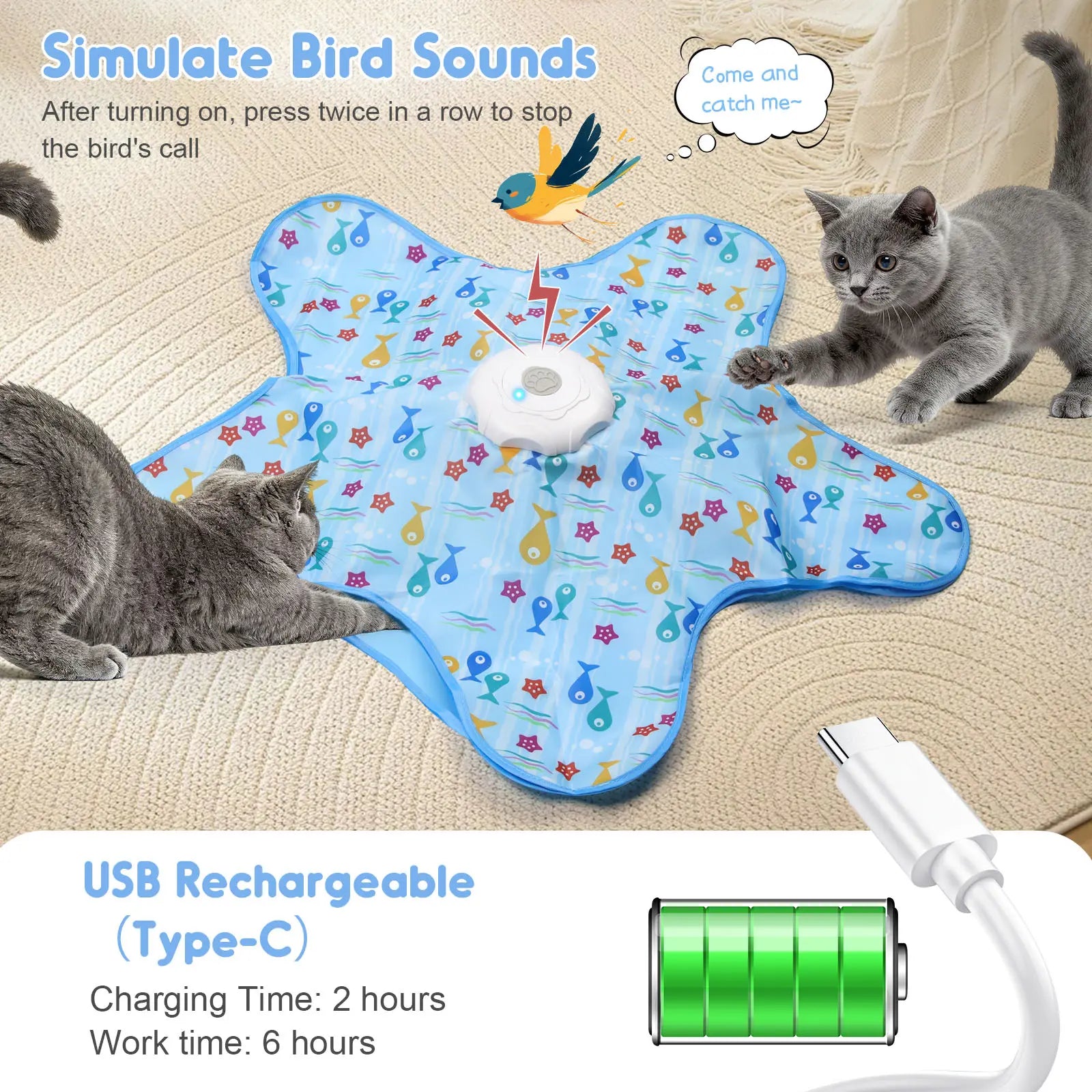 Rechargeable Interactive Feather Wand Cat Toy - Automatic Indoor Exercise and Engagement for All Breeds