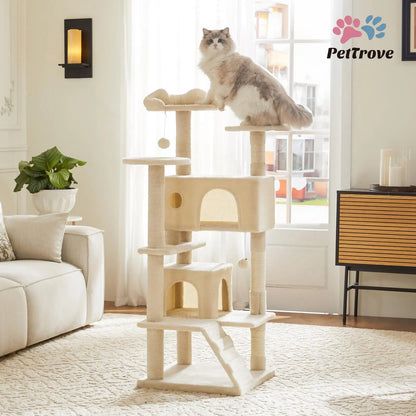 Pettrove Multi-Tier Indoor Cat Tree with Sisal Scratching Post, Condo, Climbing Ladder, and Plush Toy