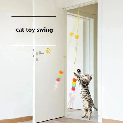 Feathered Caterpillar Cat Toy with Retractable Rope and Sound Features