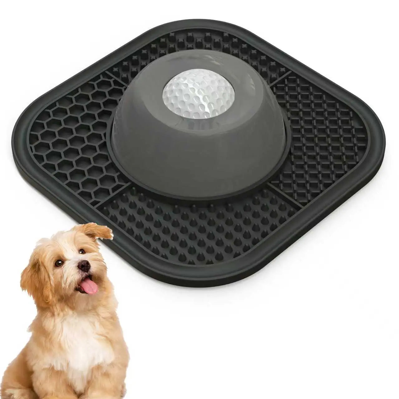 Pawlove Anti-Slip Slow Feeder Dog Bowl for Liquid Treats with Entertained Ball-In Design, Ideal for Bone Broth and Yogurt, Suitable for All Breeds - Dietary Supplement and Post-Op Nutrition Tool