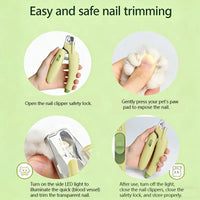 Dog Cat Nail Trimmer with LED Light & UV Lamp, Quick Safe Grooming, Sharp Blades, Built-In Nail File, Nail Collector, Non-Slip Ergonomic Handle for All Pet Sizes