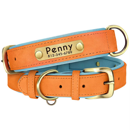 Customizable PU Leather Dog Collar with Padded Comfort and Complimentary Engraving for All Dog Sizes – Adjustable Design