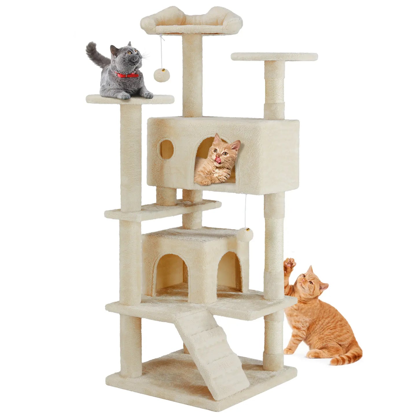 Pettrove Multi-Tier Indoor Cat Tree with Sisal Scratching Post, Condo, Climbing Ladder, and Plush Toy