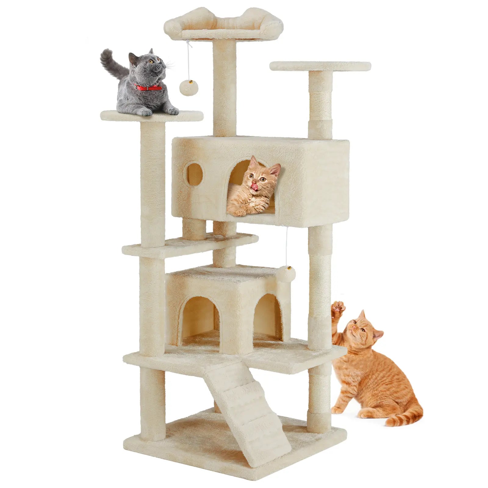 Pettrove Multi-Tier Indoor Cat Tree with Sisal Scratching Post, Condo, Climbing Ladder, and Plush Toy
