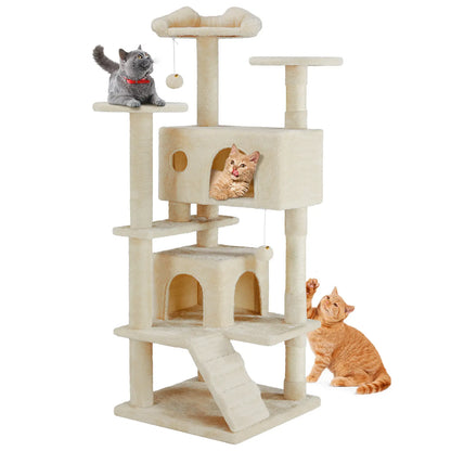 Pettrove Multi-Tier Indoor Cat Tree with Sisal Scratching Post, Condo, Climbing Ladder, and Plush Toy
