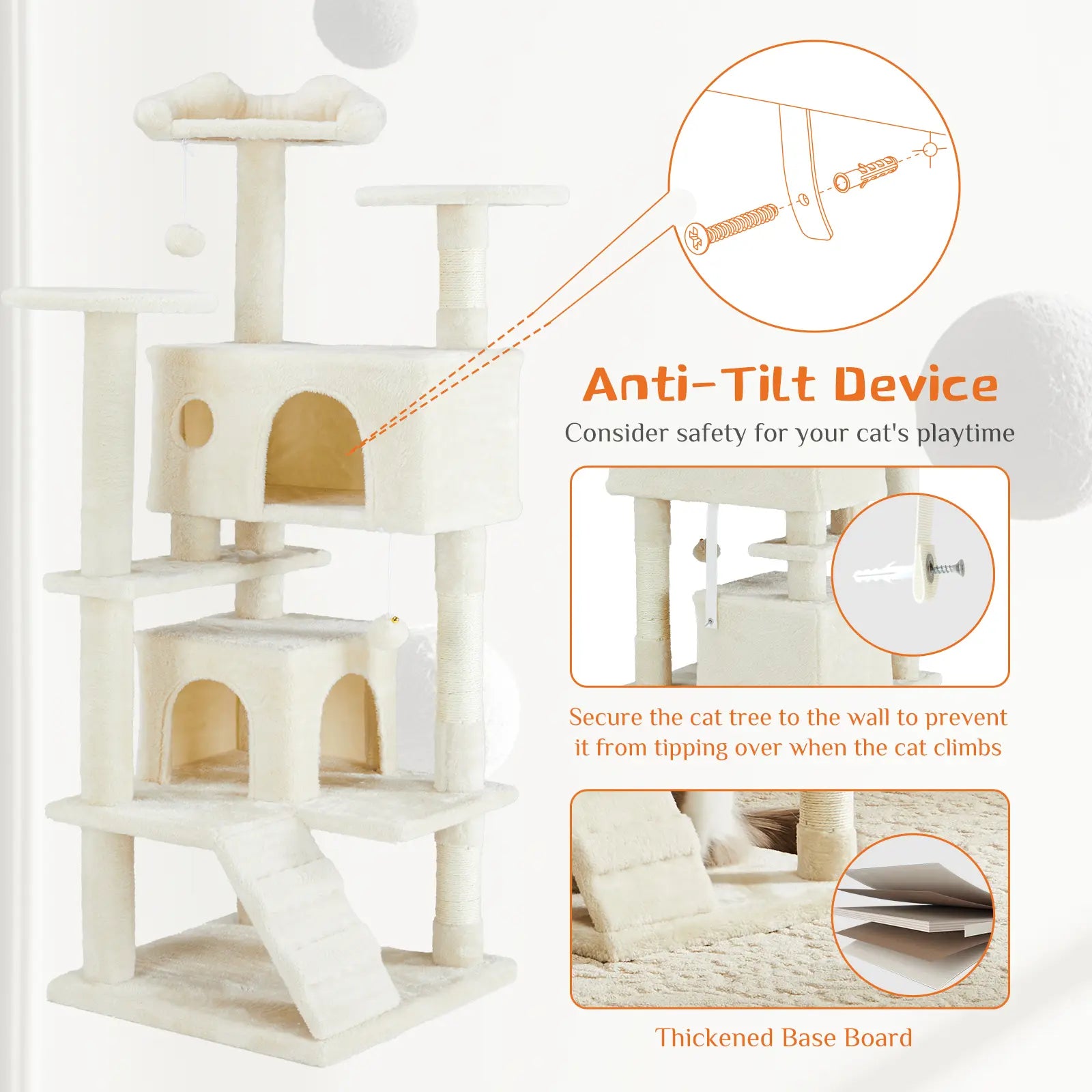 Pettrove Multi-Tier Indoor Cat Tree with Sisal Scratching Post, Condo, Climbing Ladder, and Plush Toy