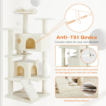 Pettrove Multi-Tier Indoor Cat Tree with Sisal Scratching Post, Condo, Climbing Ladder, and Plush Toy