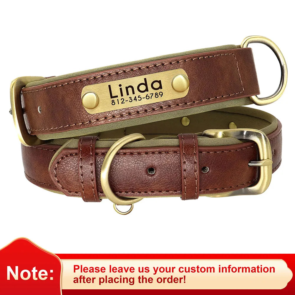Customizable PU Leather Dog Collar with Padded Comfort and Complimentary Engraving for All Dog Sizes – Adjustable Design