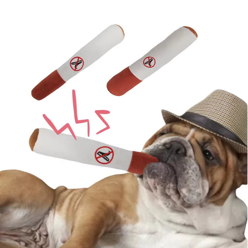 Durable Plush Interactive Chew Toy for Small Dogs - Cigar Design with Squeaker