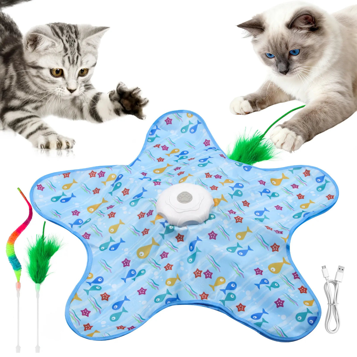 Rechargeable Interactive Feather Wand Cat Toy - Automatic Indoor Exercise and Engagement for All Breeds