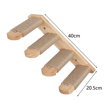 Multi-Level Cat Wall Climbing Shelf and Scratching Post with Enclosed Hiding House