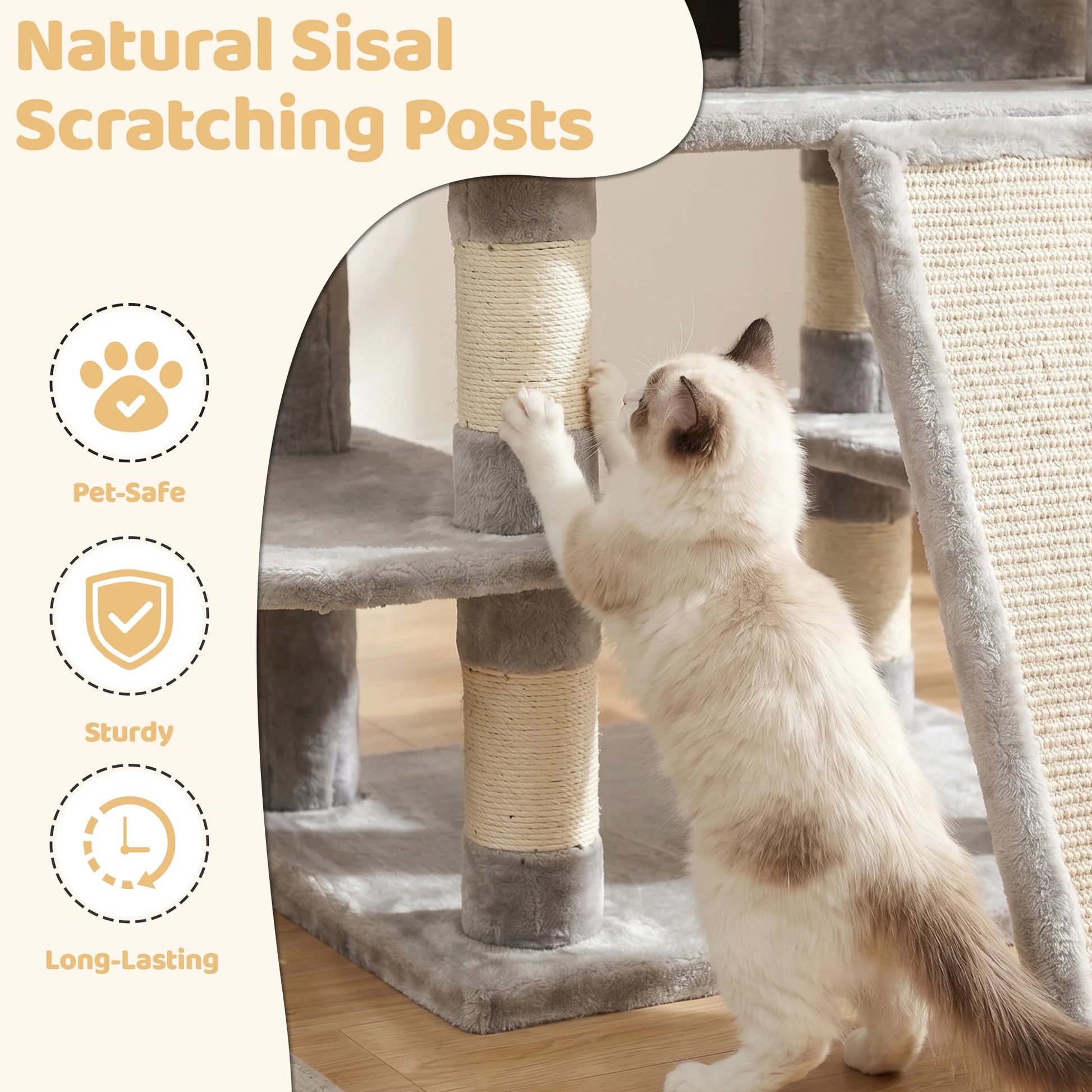FOOWIN 173 cm (68 in) Large Multi-Level Cat Tree Tower - Indoor Activity Center with 2 Condos, 3 Plush Perches, and Scratching Post for Cats and Kittens