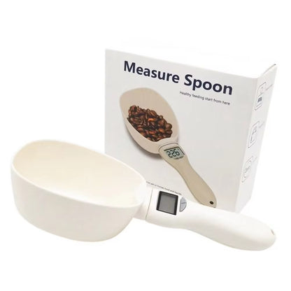 Digital Pet Food Scale with Measuring Spoon for Cats and Dogs - Electronic Weighing Device with Volume Indicator
