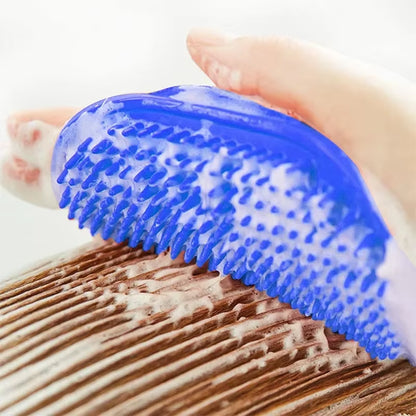 Professional Pet Grooming Bath Brush and Massage Gloves for Cats and Dogs - Waterproof Soft Bristle Deshedding and Cleaning Tool