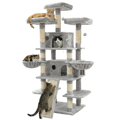 FOOWIN 173 cm (68 in) Large Multi-Level Cat Tree Tower - Indoor Activity Center with 2 Condos, 3 Plush Perches, and Scratching Post for Cats and Kittens