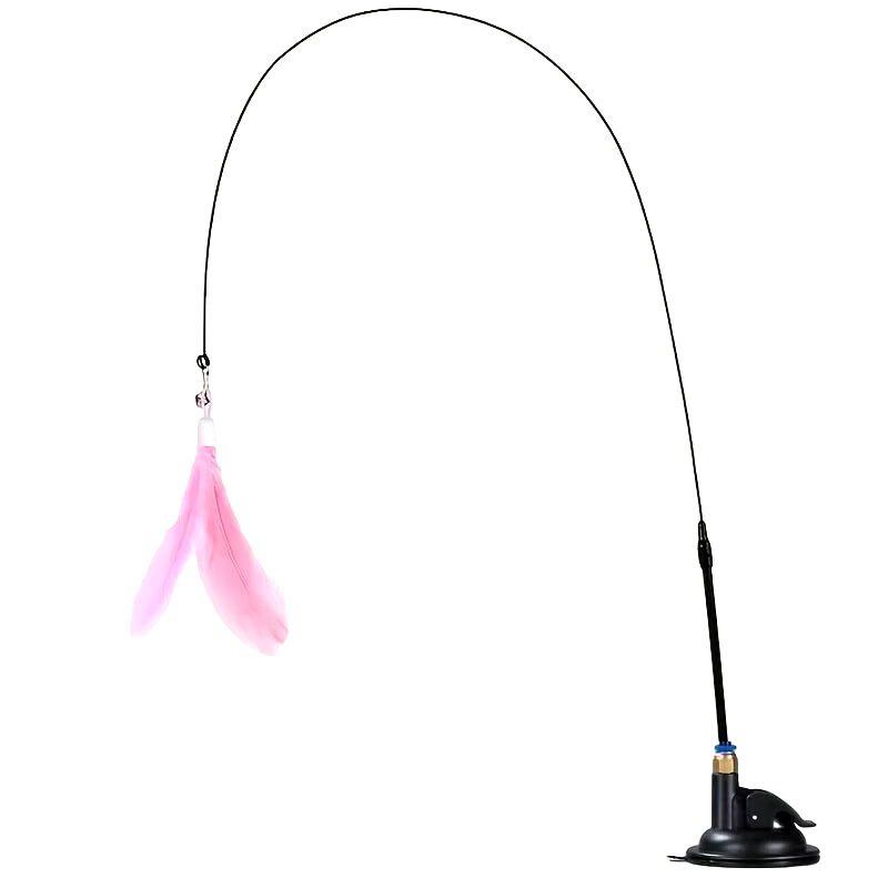 Interactive Cat Teaser Toy with Bell & Feather Wand - Long Suction Cup Pole for Engaging Playtime Experiences