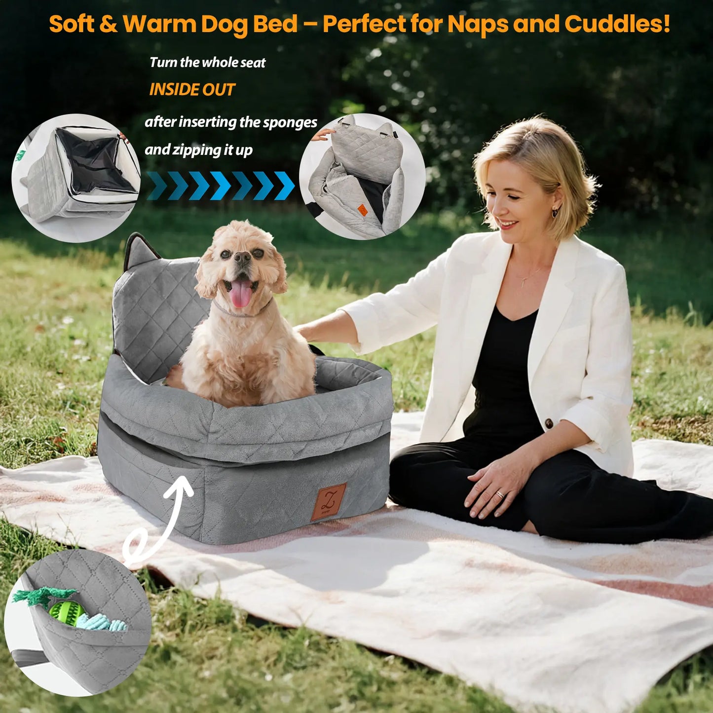 Zvrpet Premium Detachable and Washable Memory Foam Dog Car Seat with Adjustable Straps and Anti-Slip Base for SUVs and Outdoor Use