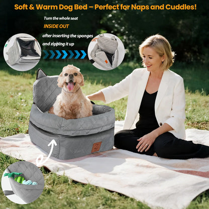Zvrpet Premium Detachable and Washable Memory Foam Dog Car Seat with Adjustable Straps and Anti-Slip Base for SUVs and Outdoor Use