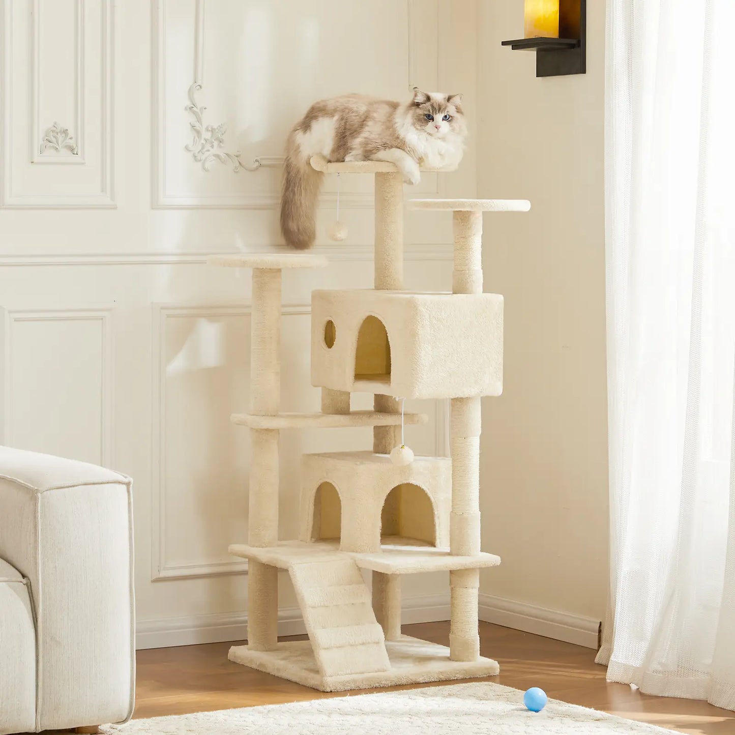 Pettrove Multi-Tier Indoor Cat Tree with Sisal Scratching Post, Condo, Climbing Ladder, and Plush Toy