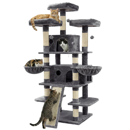 FOOWIN 173 cm (68 in) Large Multi-Level Cat Tree Tower - Indoor Activity Center with 2 Condos, 3 Plush Perches, and Scratching Post for Cats and Kittens