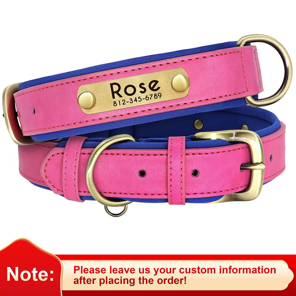 Customizable PU Leather Dog Collar with Padded Comfort and Complimentary Engraving for All Dog Sizes – Adjustable Design