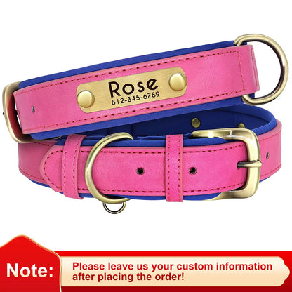 Customizable PU Leather Dog Collar with Padded Comfort and Complimentary Engraving for All Dog Sizes – Adjustable Design