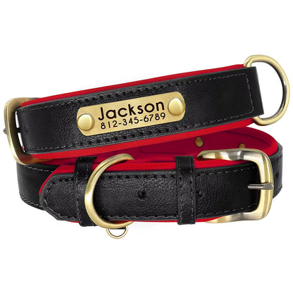 Customizable PU Leather Dog Collar with Padded Comfort and Complimentary Engraving for All Dog Sizes – Adjustable Design