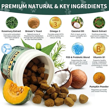 150 Count Petrivium Dog Flea and Tick Support Soft Chews - Natural Oral Supplement for All Breeds and Sizes - Chicken Flavor
