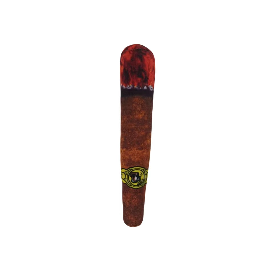 Durable Plush Interactive Chew Toy for Small Dogs - Cigar Design with Squeaker