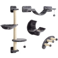 Cat Climbing Wall 4-Piece Set with Hammock, Cat Bridge (Up to 5 Kg), Dark Grey, On-Site
