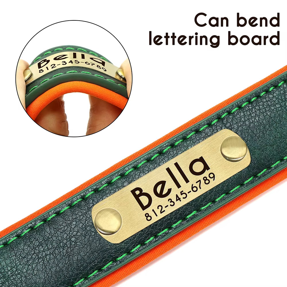 Customizable PU Leather Dog Collar with Padded Comfort and Complimentary Engraving for All Dog Sizes – Adjustable Design