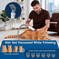 All-In-One Pet Hair Vacuum & Clipper System, 7-Piece Grooming & Nail Care Kit for Cats & Dogs - Anti-Shedding Tool Set for Shiny Tangle-Free Coat