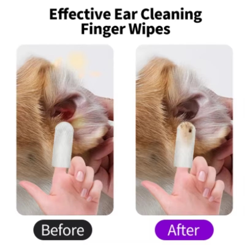 Pet Ear Cleaning Wipes - Disposable Ear Care Finger Covers for Convenient Cleaning of Ear Mites in Dogs