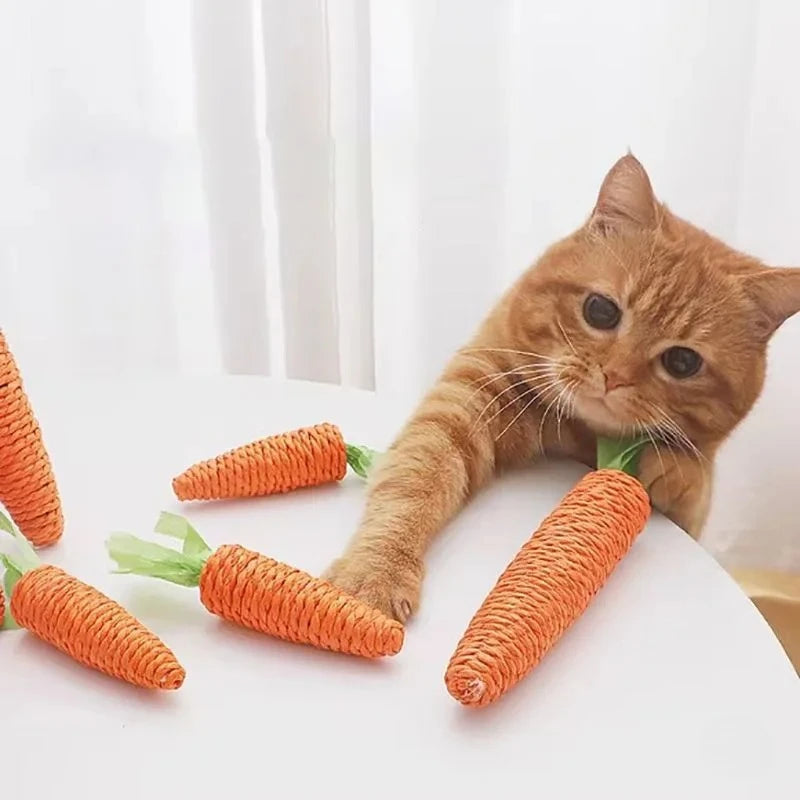 Cat Toys Sound Carrot Cuddle Stick - Teething and Anti-Bite Scratch Board for Cats