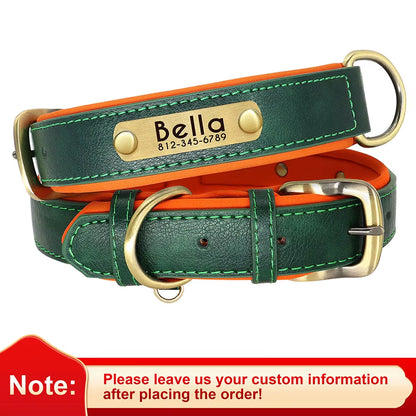 Customizable PU Leather Dog Collar with Padded Comfort and Complimentary Engraving for All Dog Sizes – Adjustable Design