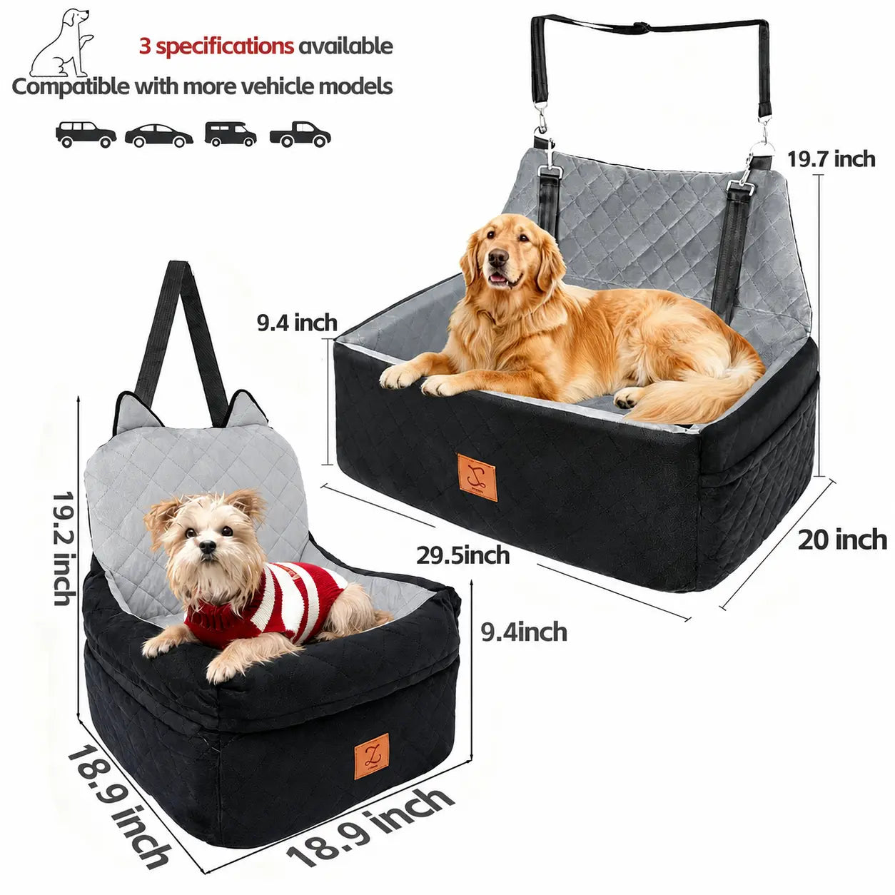 Zvrpet Premium Detachable and Washable Memory Foam Dog Car Seat with Adjustable Straps and Anti-Slip Base for SUVs and Outdoor Use